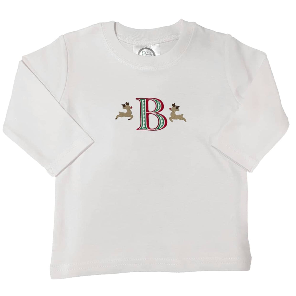 Reindeer & Initial Embroidered Shirt