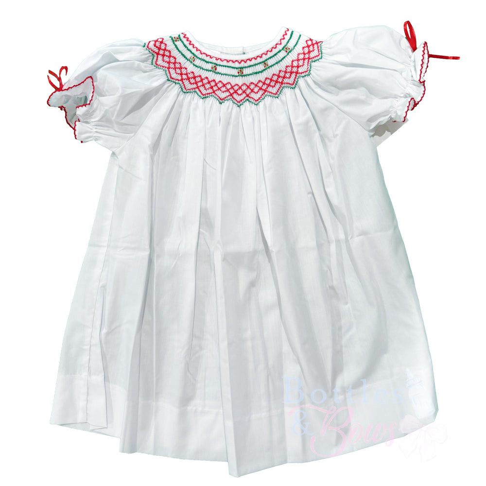 Red & Green Smocked Bishop Dress