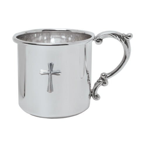 Sterling Scroll Handle Cup with Cross