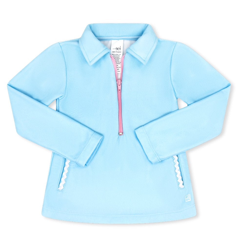 Heather Half Zip - Cotton Candy Blue/Flamingo Pink