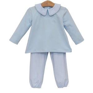 Archie Pants Set- Light Blue Microgingham