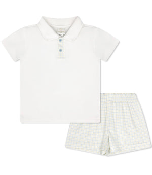 Parker Polo Short Set - Cornflower Check