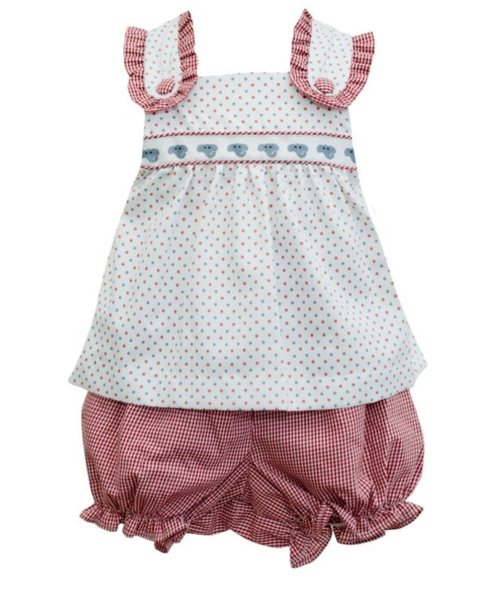 Crimson Bitty Dot Elephant Short Set