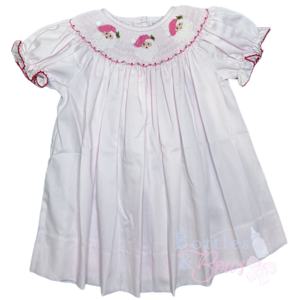 Pink Santa Smocked Bishop Dress