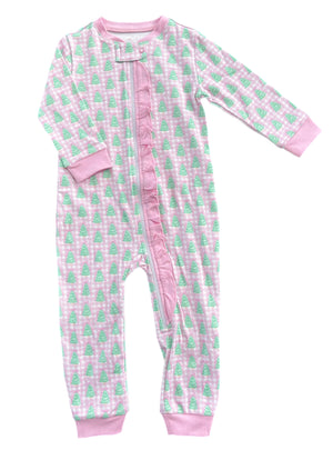 Gingham Christmas Tree Zipped Pajamas preorder