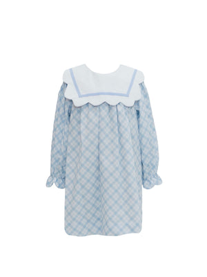 Blue Plaid Scallop Collar Dress
