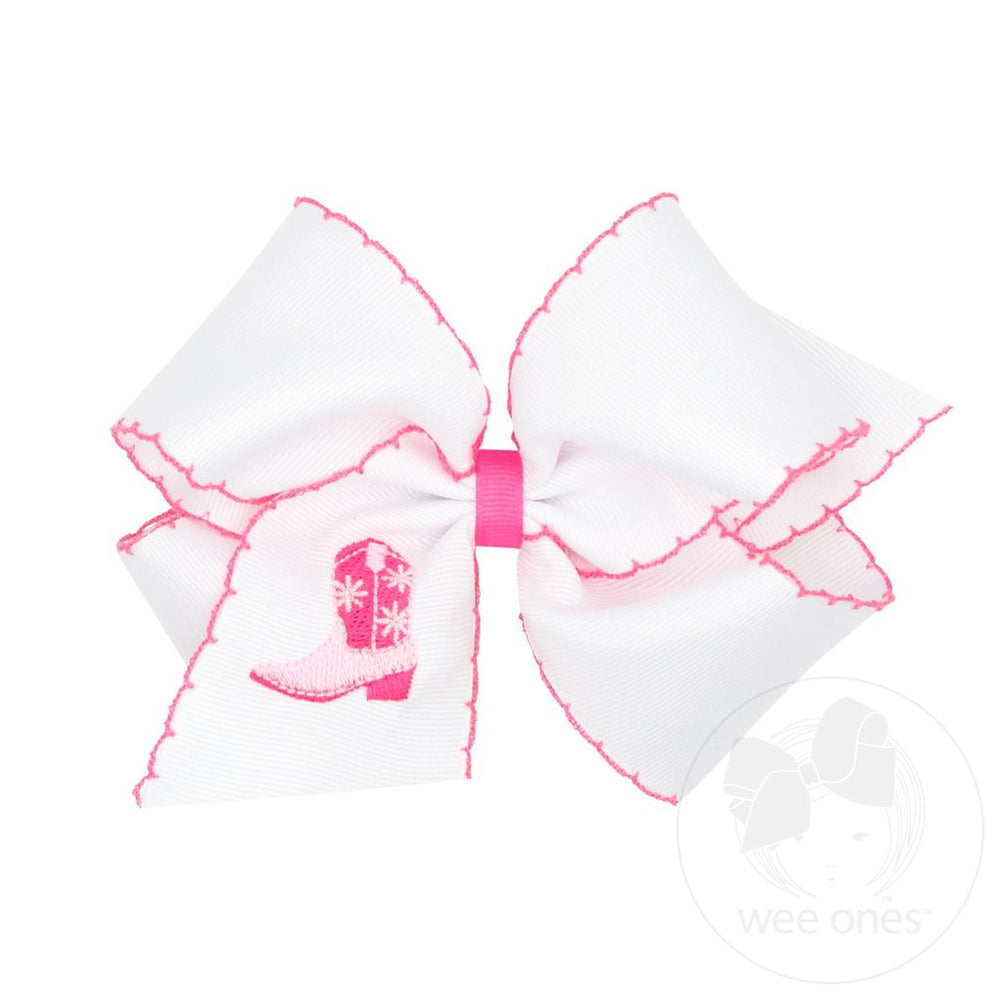 Cowgirl Boots Embroidered Hair Bow - Medium