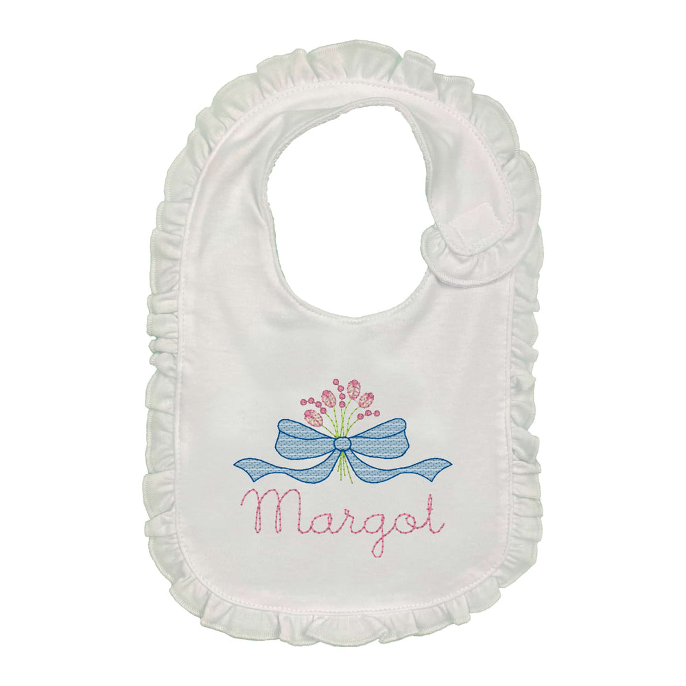 Tulips & Bow Embroidered Bib