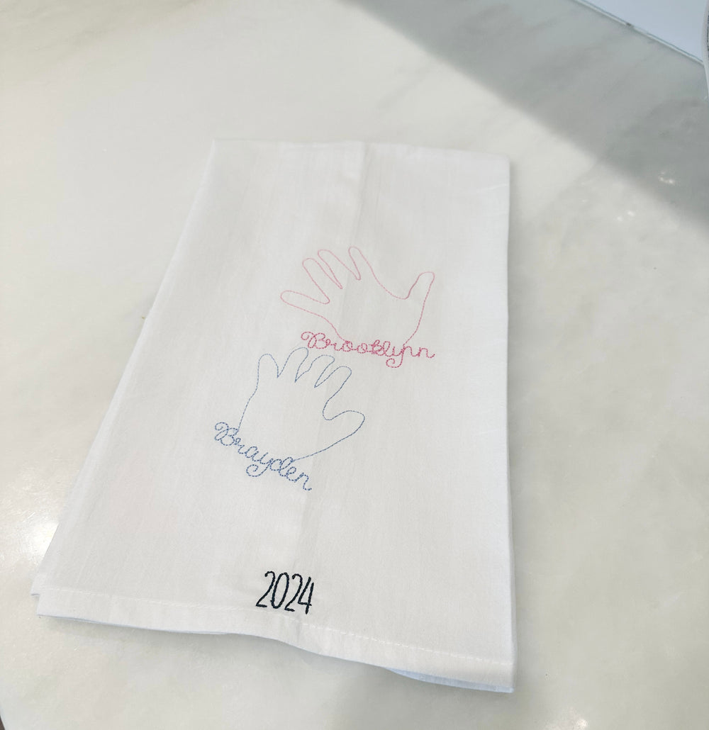 Custom Handprint Embroidered Dish Towel