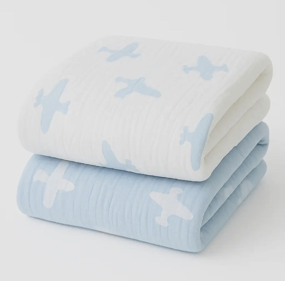 Airplane Baby Blanket - Reversible Blue/White