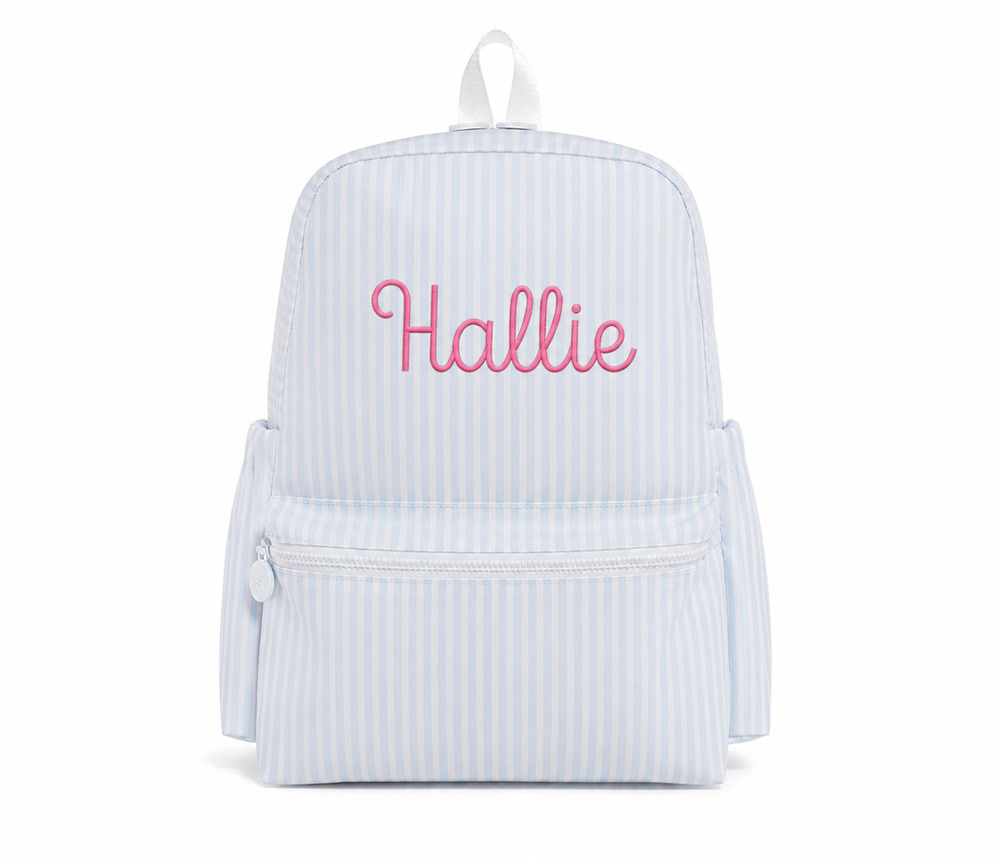 Blue Stripe Embroidered Backpack