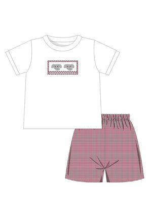 Ollie Smocked Short Set - Crimson Elephant