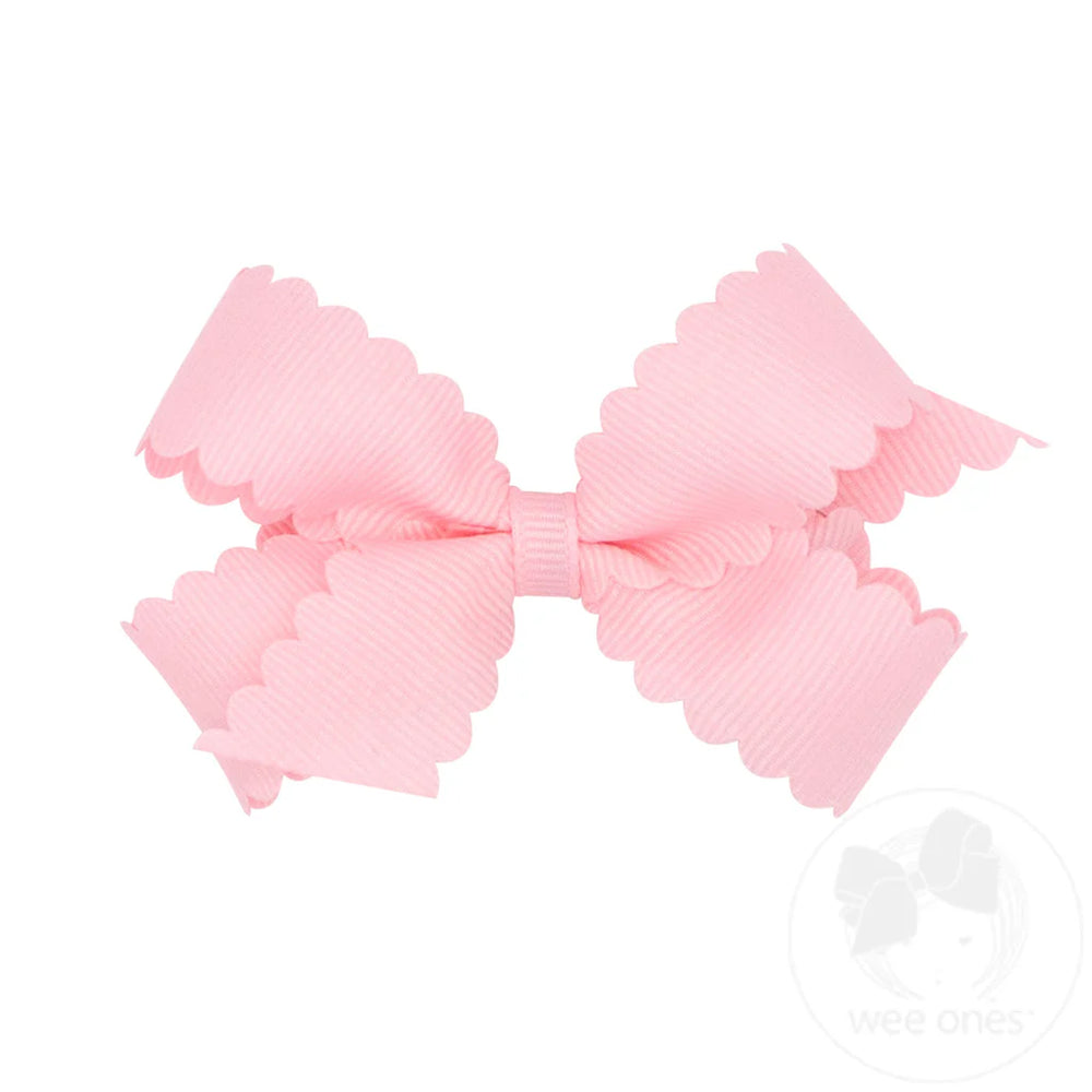 Pink Scallop Hair Bow - Mini