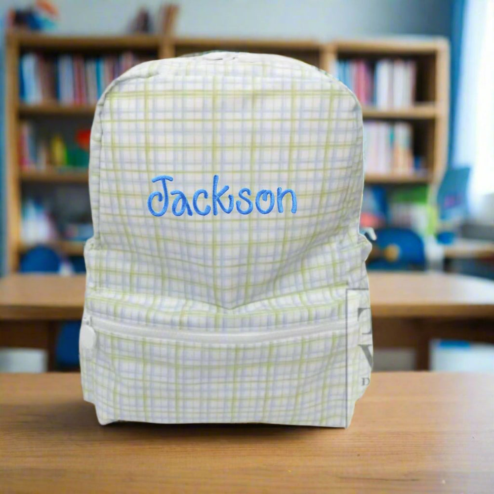 Green and Blue Plaid Gingham Backpack