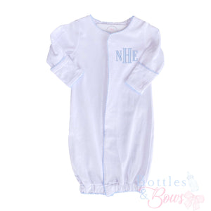 Roman Initials Embroidered Blue Trim Gown