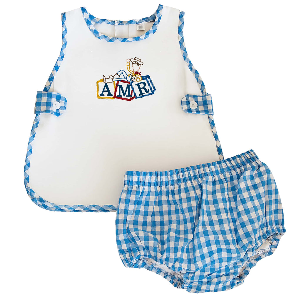 Blue Gingham Cowboy Bloomer Set