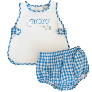 Blue Gingham Airplane Bloomer Set