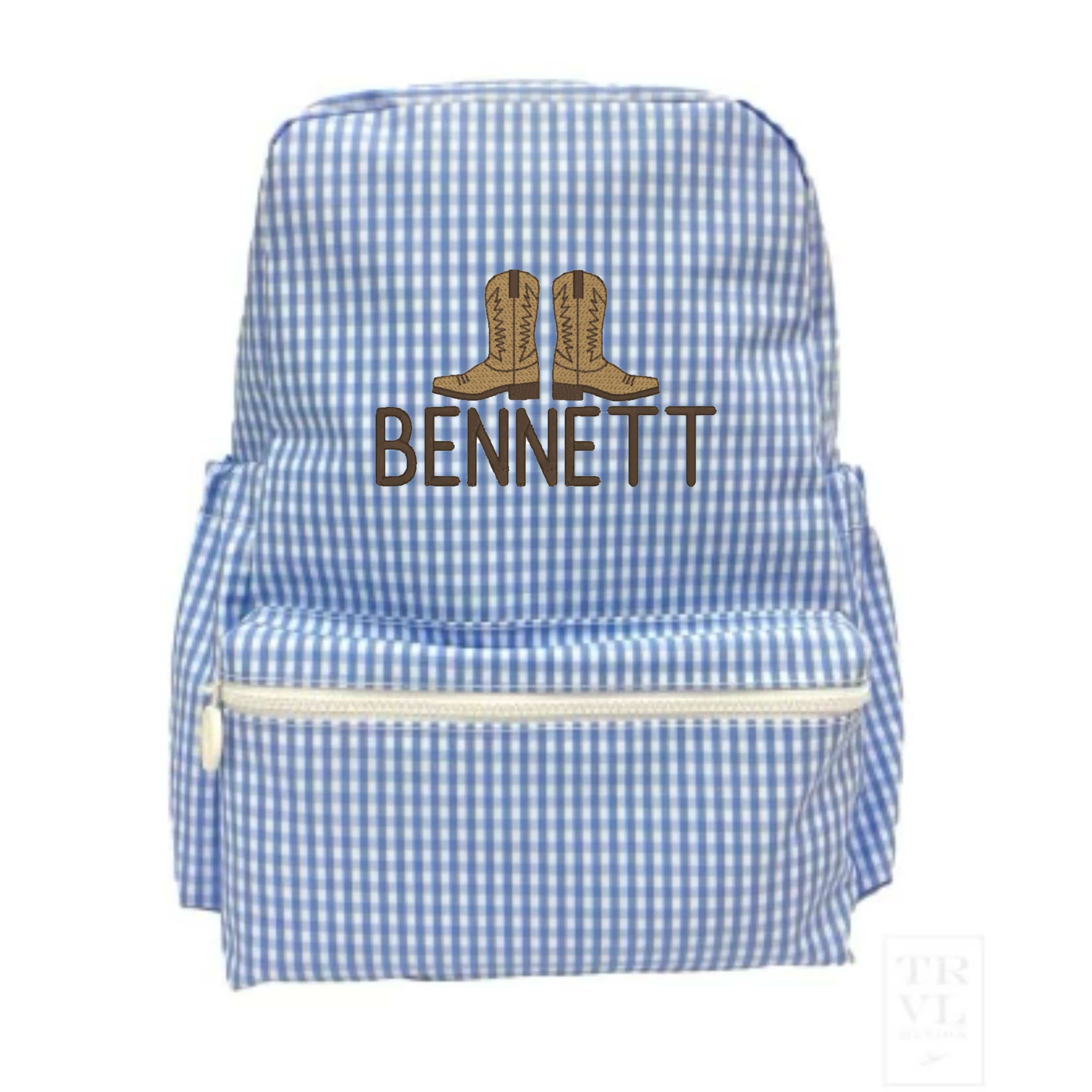 Blue Gingham Embroidered Backpack