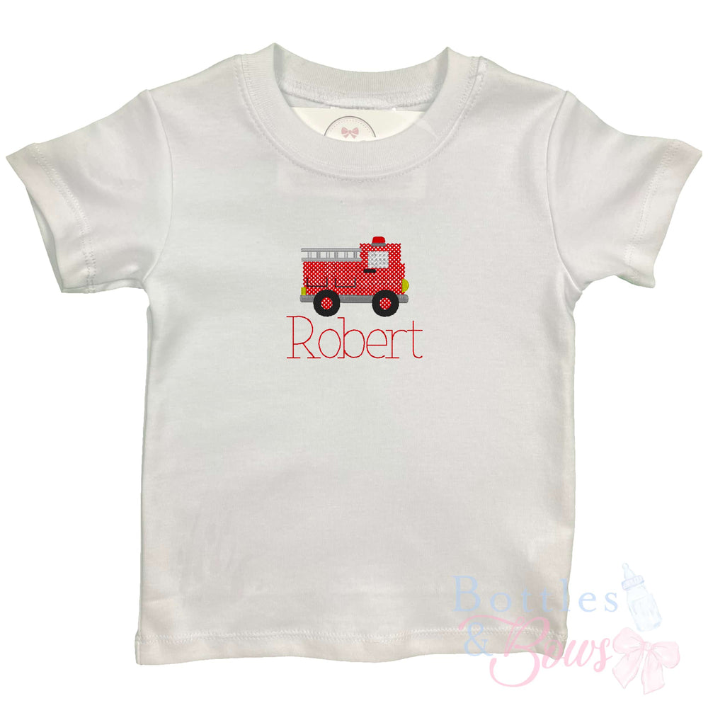 Firetruck Cross Stitch Embroidered Shirt