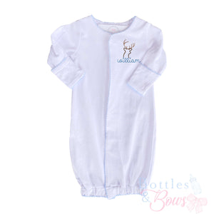 Deer Embroidered Blue Trim Gown