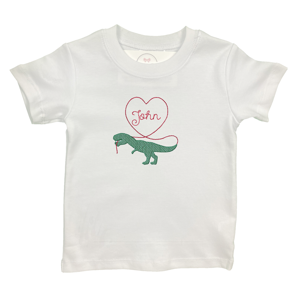 Dinosaur Valentines Embroidered Shirt