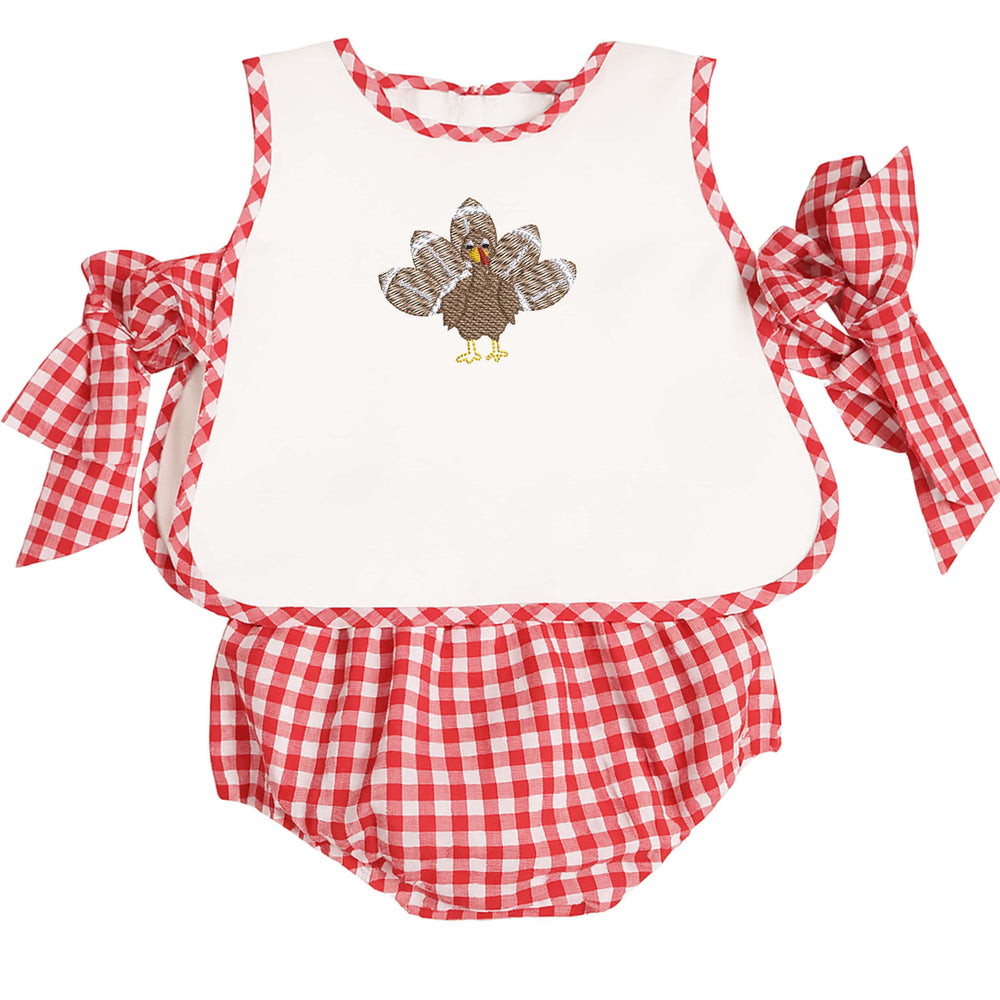 Red Gingham Football Turkey Bloomer Set