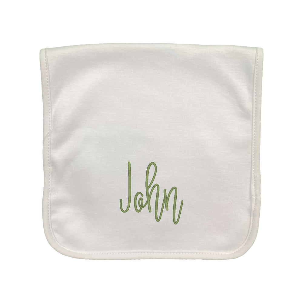 Script Name Embroidered Burp Cloth