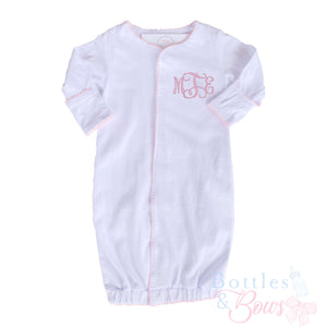 Script Initials Embroidered Pink Trim Gown