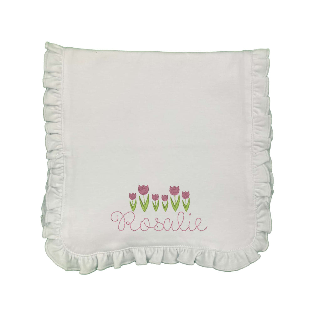 Initials & Tulips Embroidered Burp Cloth