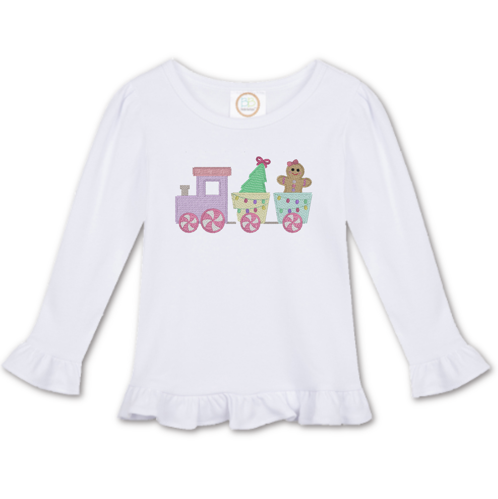 Gingerbread Train Embroidered Shirt