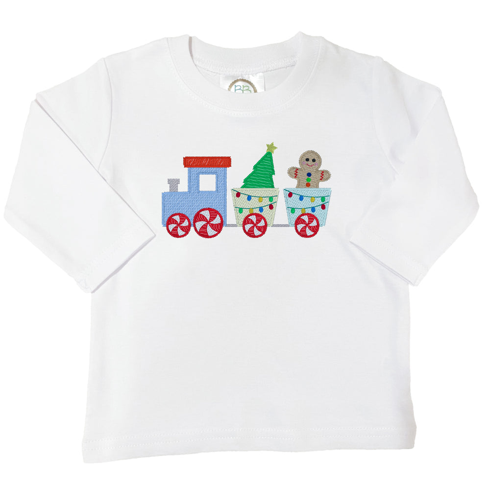 Gingerbread Train Embroidered Shirt