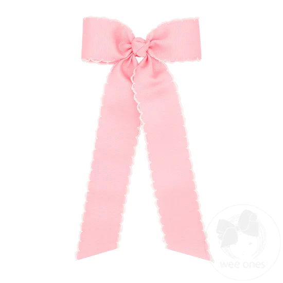 Medium Streamer Style Bow - Light Pink/White