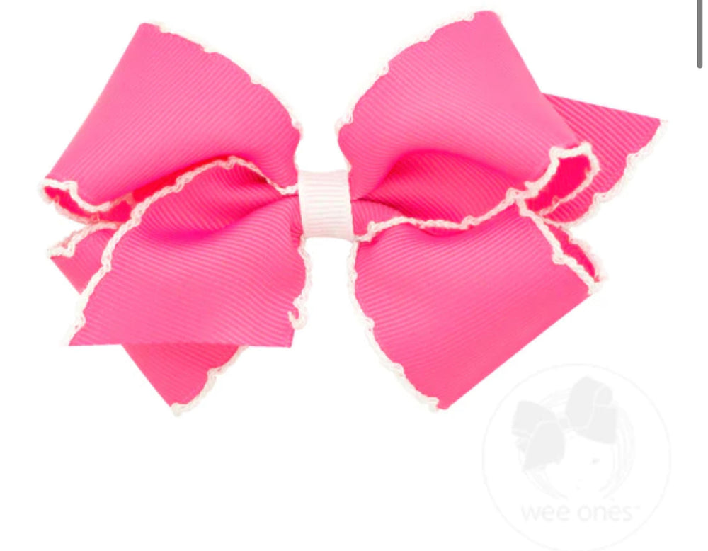 Medium Moonstitch Bow - Hot Pink/White