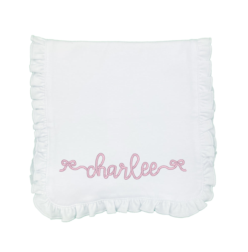 Embroidered Bows with Name Burp Cloth