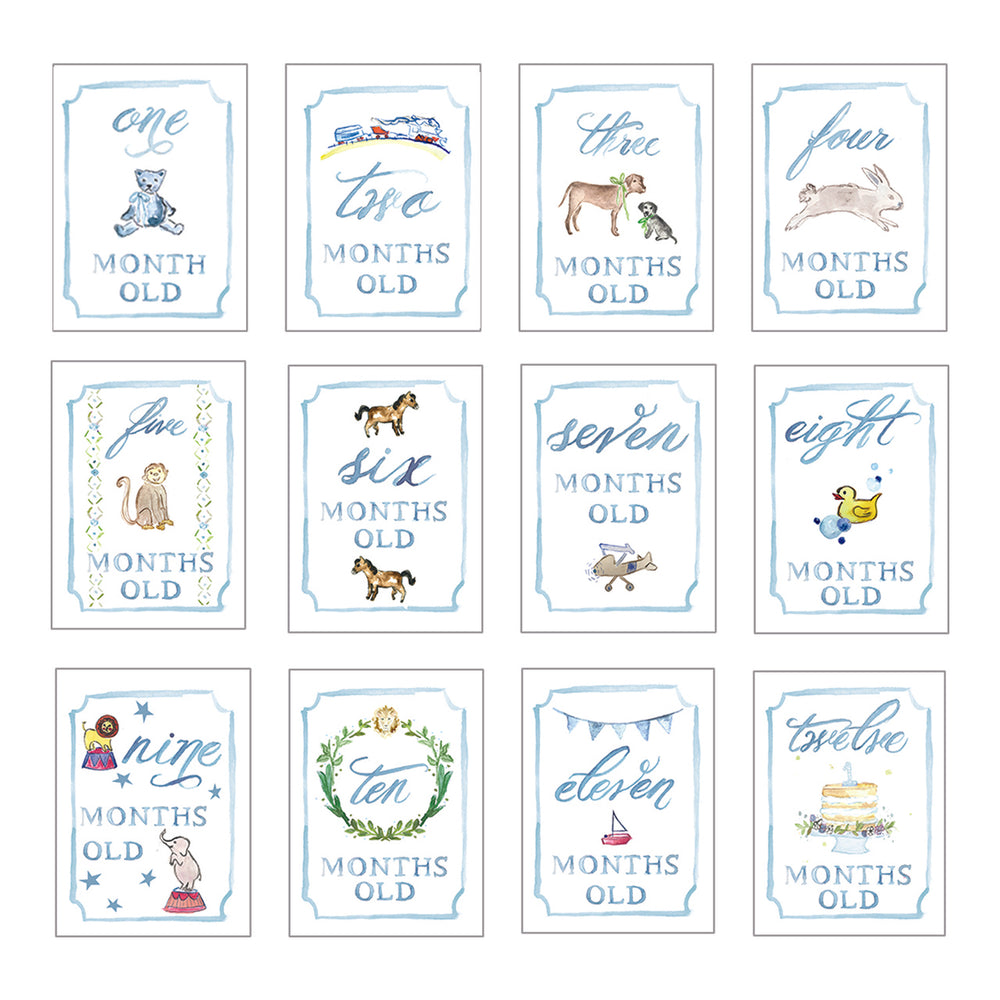 Watercolor Milestone Cards - Blue