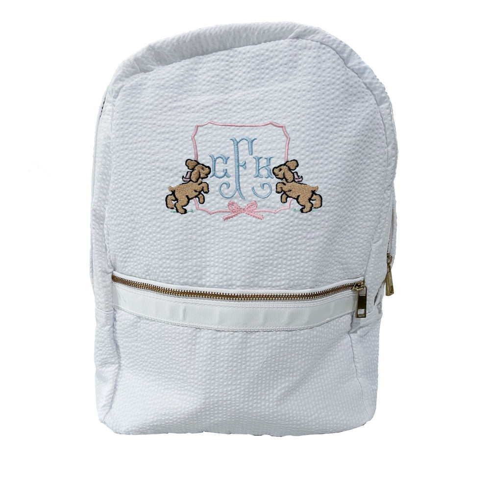 White Seersucker Puppy Backpack