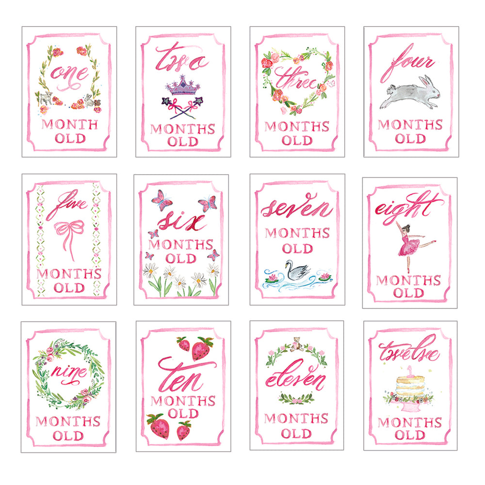 Watercolor Milestone Cards - Pink