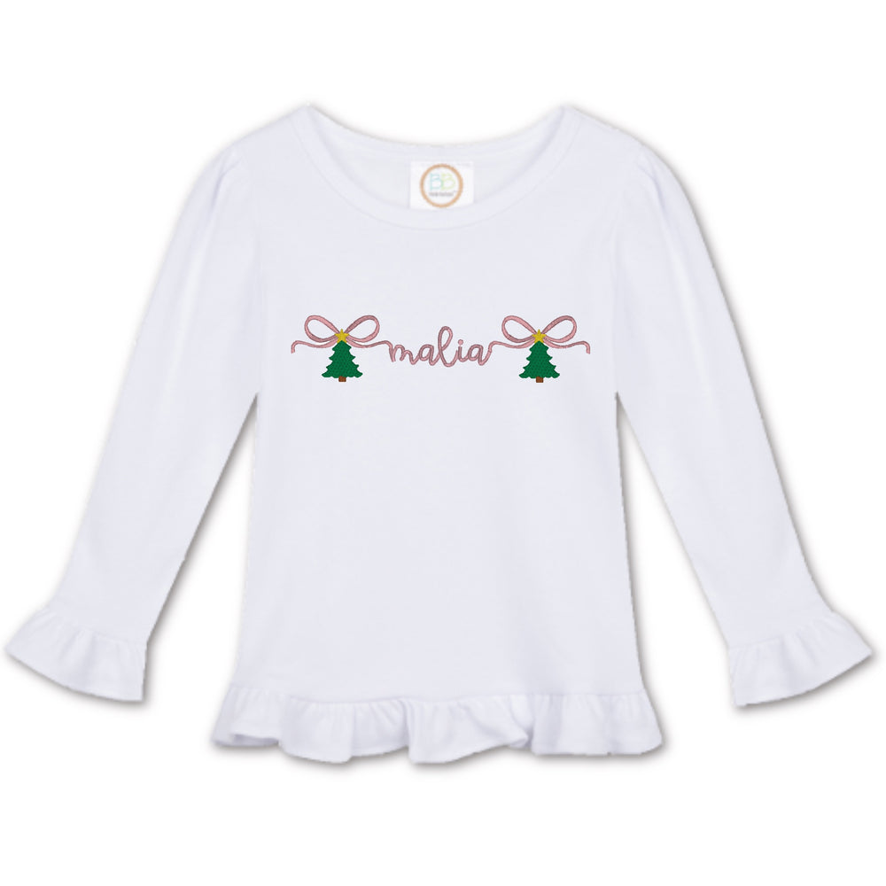 Embroidered Christmas Tree & Bows Shirt