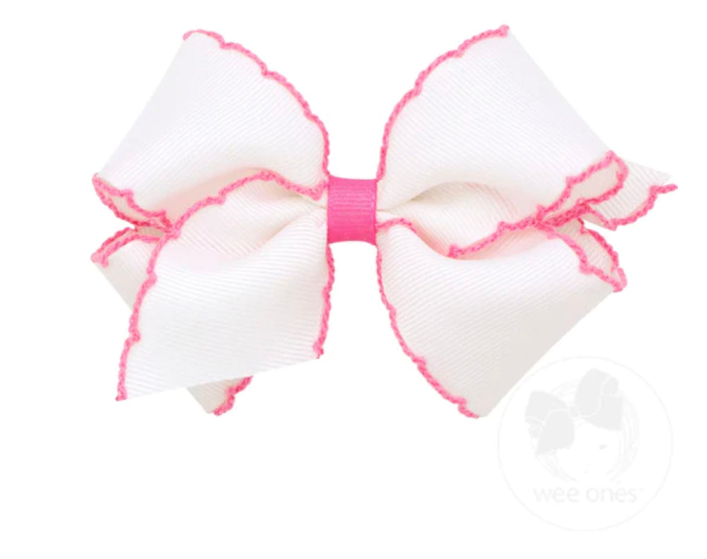 Medium Moonstitch Bow - White/Hot Pink