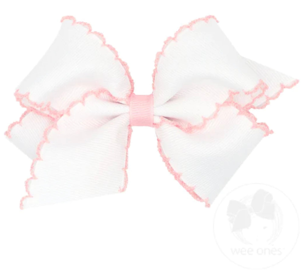 Medium Moonstitch Bow -White/Light Pink