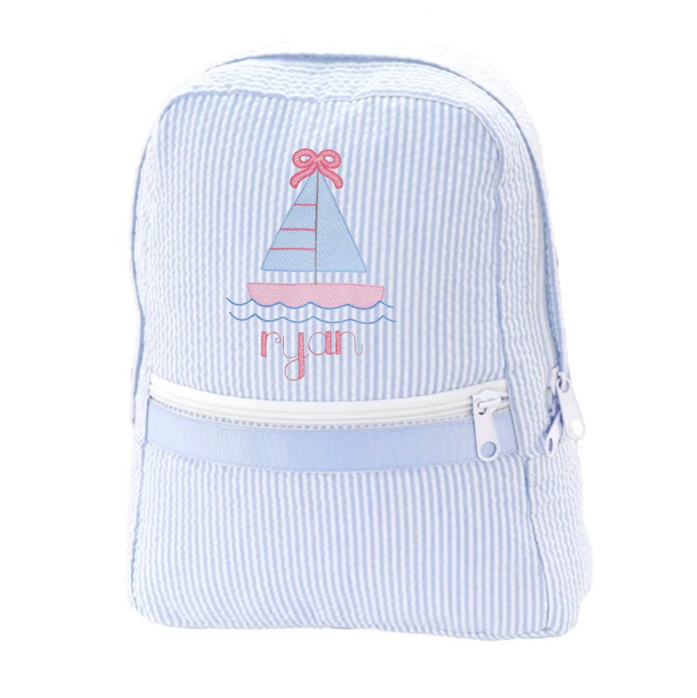 Blue Seersucker Backpack