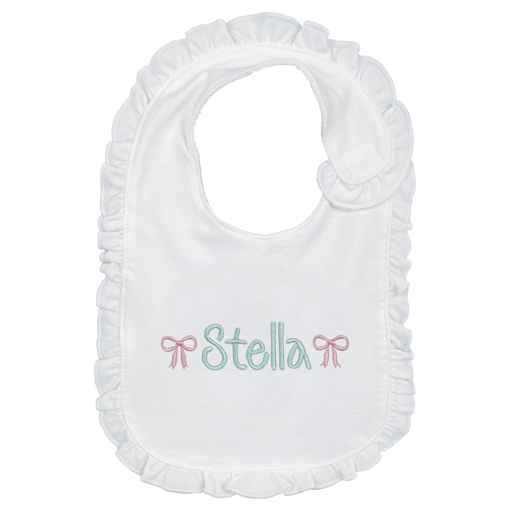 Embroidered Name & Bow Bib