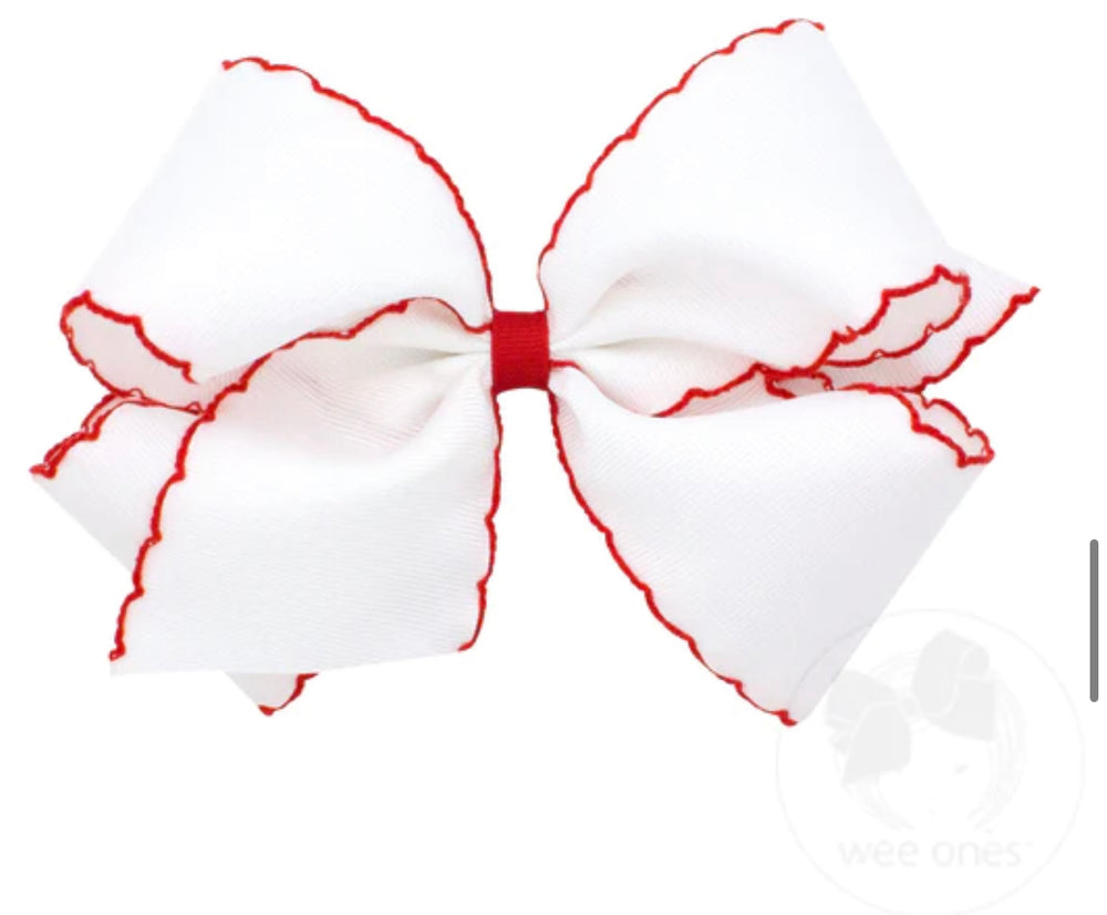 King Grosgrain Moonstitch Bow - White with Red