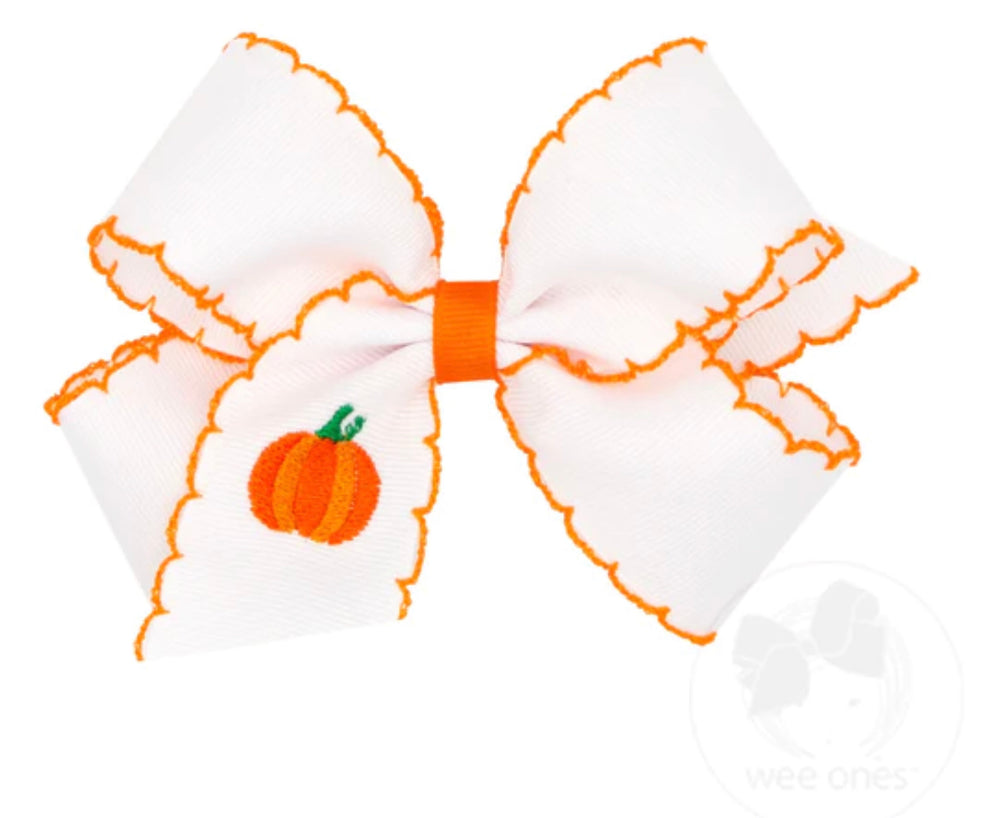 Medium Moonstitch Embroidered Pumpkin Bow