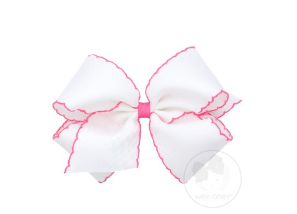 King Moonstitch Bow - White with Hot Pink