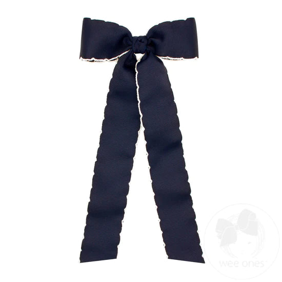 Medium Streamer Style Bow - Navy Moonstitch