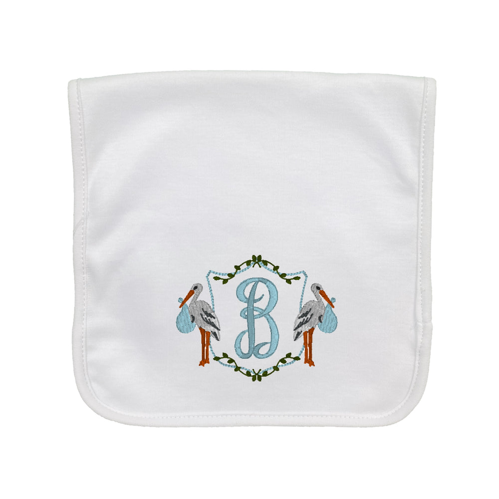 Embroidered Stork Frame Burp Cloth