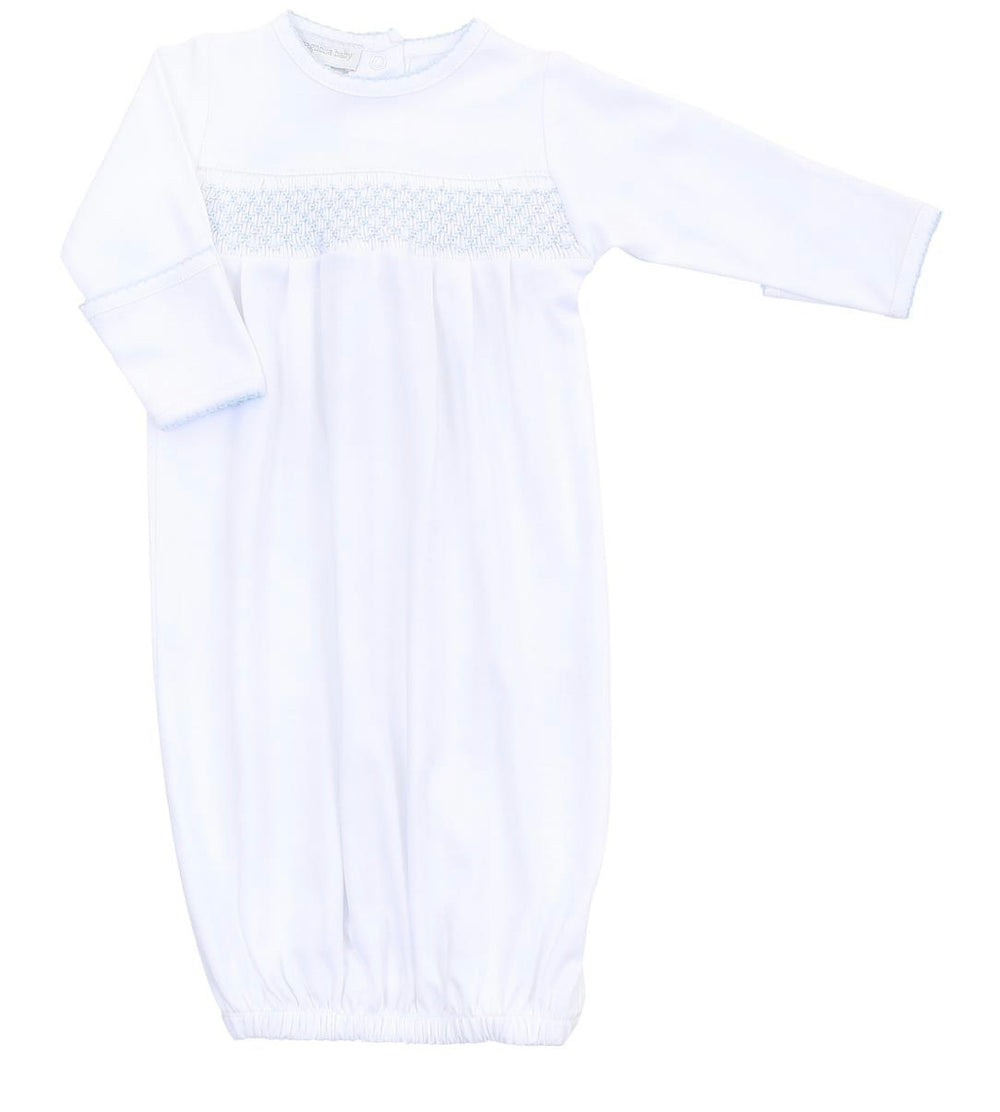 Essentials Smocked Gown - White/Blue