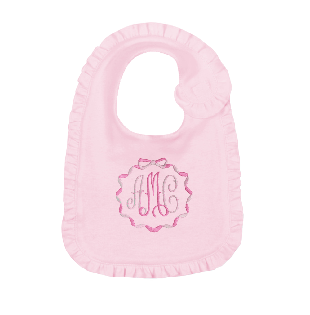 Pink Initial Frame Embroidered Bib