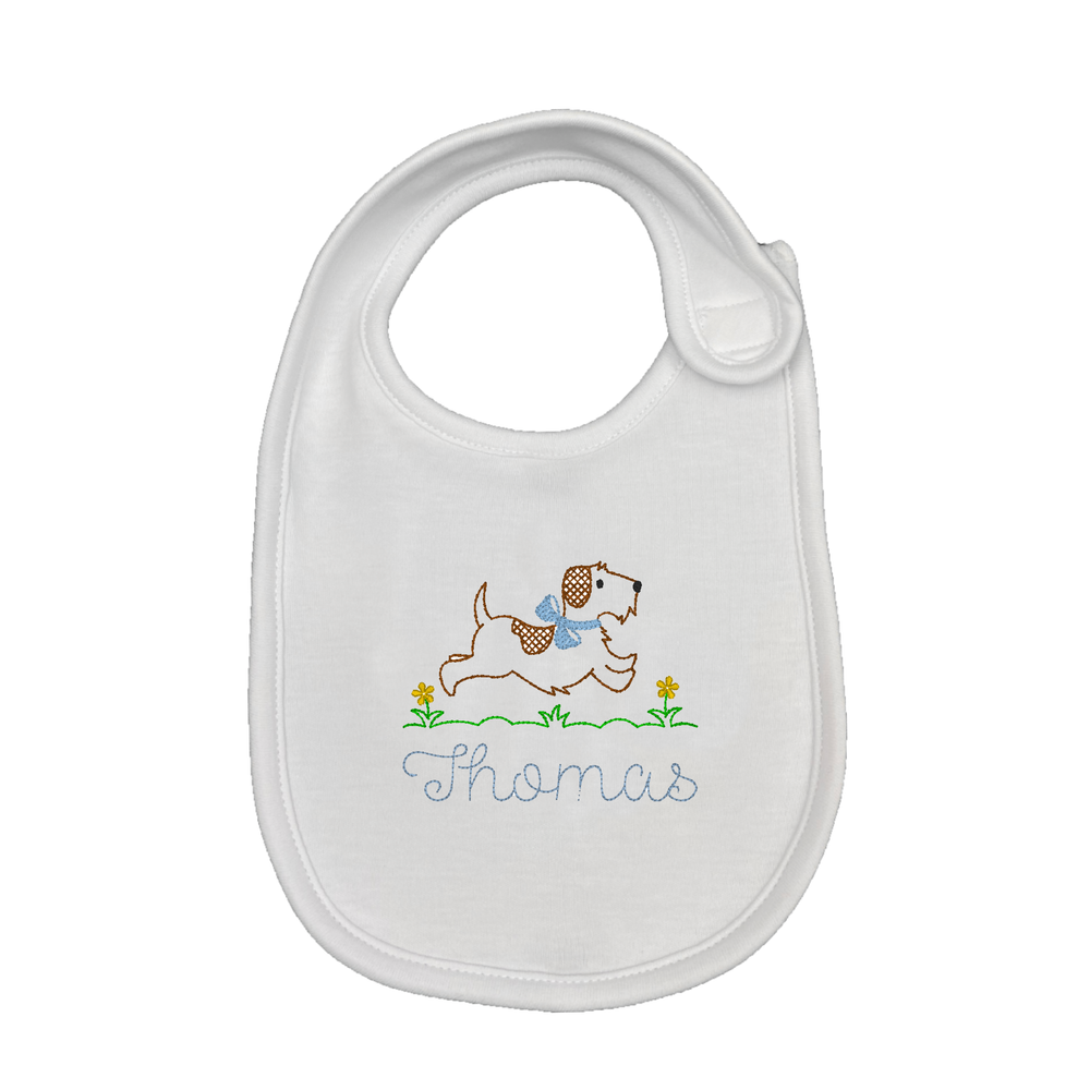 Running Puppy Embroidered Bib